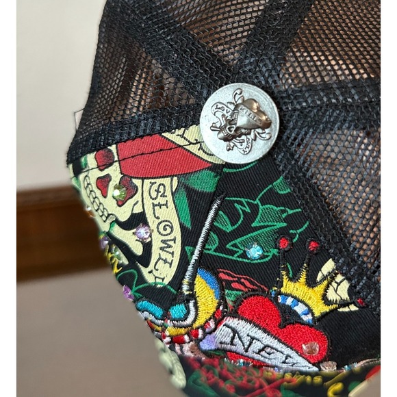 Christian Audigier Don Ed Hardy Hat Cap Snap Back Love Kills Trucker Mesh Jewels - Picture 7 of 9